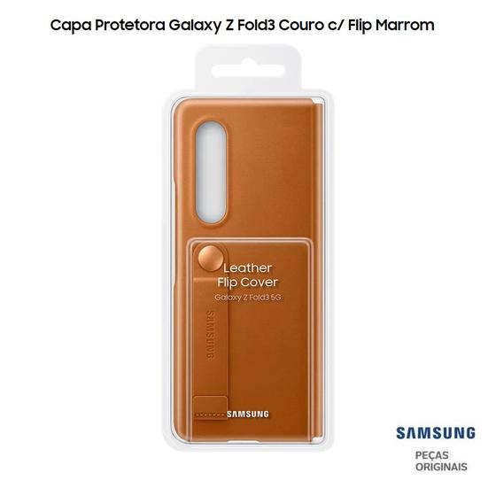Imagem de Capa de Couro Samsung com Flip para Galaxy Z Fold3 - Marrom