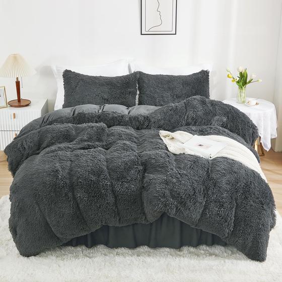Imagem de Capa de Edredom Queen Size Annadaif Plush - Pelúcia Cinza Faux Fur Velvet