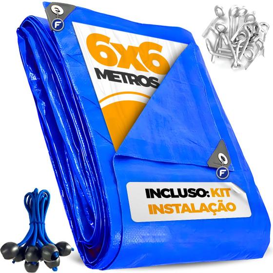 Imagem de Capa de Piscina Azul 6x6 Metros Com Ilhós A Cada Metro + Kit Para Instalação