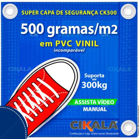 Imagem de Capa de Segurança para Piscina 5.5x3 Metros CK500 Micras c/ Ilhós de PVC + Pinos em Alumínio + Buchas Brancas  + Dreno + Corda