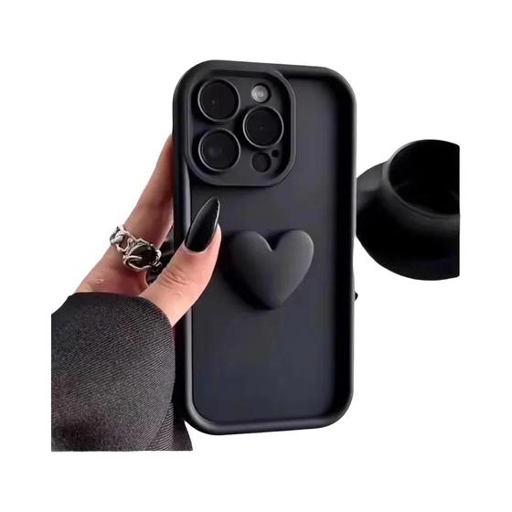 Imagem de Capa de Silicone 3D com Coração - Case fofinha e protetora para iPhone