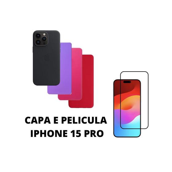 Imagem de Capa De Silicone Aveludado Colorida E Pelicula 3D 9D Compativel Iphone 15 Pro Proteção Celular Capinha Case