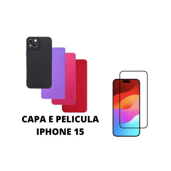 Imagem de Capa De Silicone Aveludado Colorida E Pelicula 3D 9D Compativel Iphone 15 Proteção Celular Capinha Case