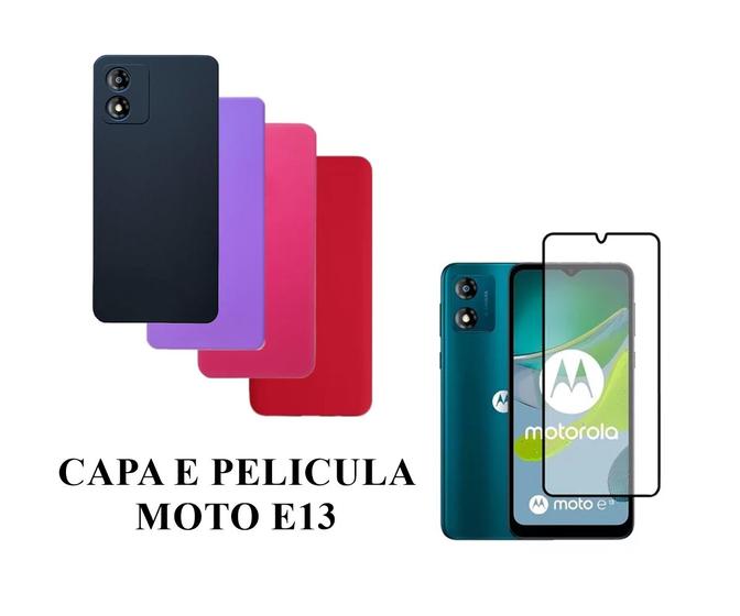 Imagem de Capa De Silicone Aveludado Colorida E Pelicula 3D 9D Compativel Moto E13 Proteção Celular Capinha Case