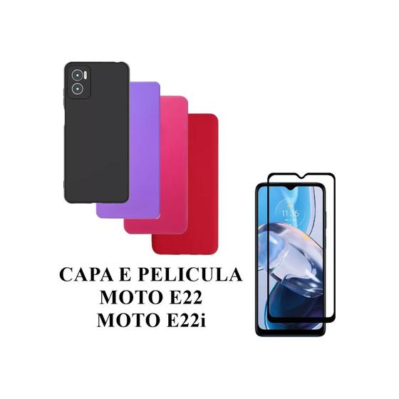 Imagem de Capa De Silicone Aveludado Colorida E Pelicula 3D 9D Compativel Moto E22 E22i Proteção Celular Capinha Case