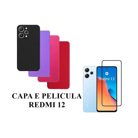 Imagem de Capa De Silicone Aveludado Colorida E Pelicula 3D 9D Compativel Redmi 12 Proteção Celular Capinha Case