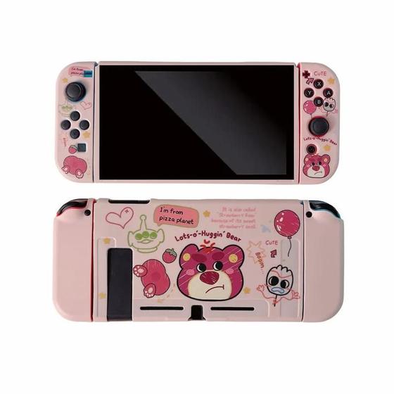 Imagem de Capa De Silicone Macia Pintada Com Desenho De Urso Morango Para Console Portátil Nintendo OLED,