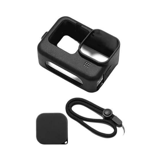 Imagem de Capa de Silicone Preta para GoPro Hero 12/11/10/9 - com Protetor de Tela de Vidro Temperado