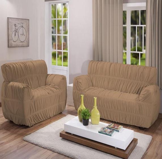 Capa de sofá 21 elásticos 2e3 lugres bege Rigtex Capa para Sofá