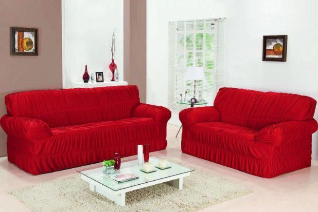 Imagem de Capa de Sofá Elasticada em Malha 2 e 3 Lugares Vermelho