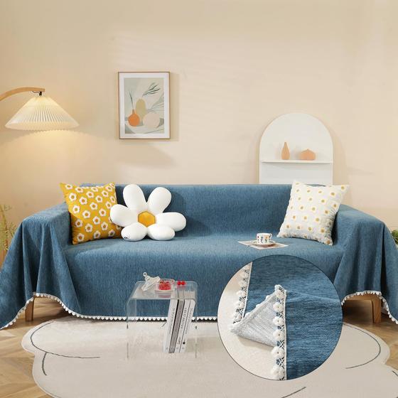 Imagem de Capa de sofá HANDONTIME Loveseat azul marinho 180x300cm Chenille