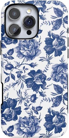 Imagem de Capa de telefone Casely Rose to Fame iPhone 16 Pro azul e branca