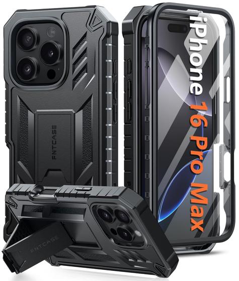 Imagem de Capa de telefone FNTCASE para iPhone 16 Pro-Max Military Grade preta