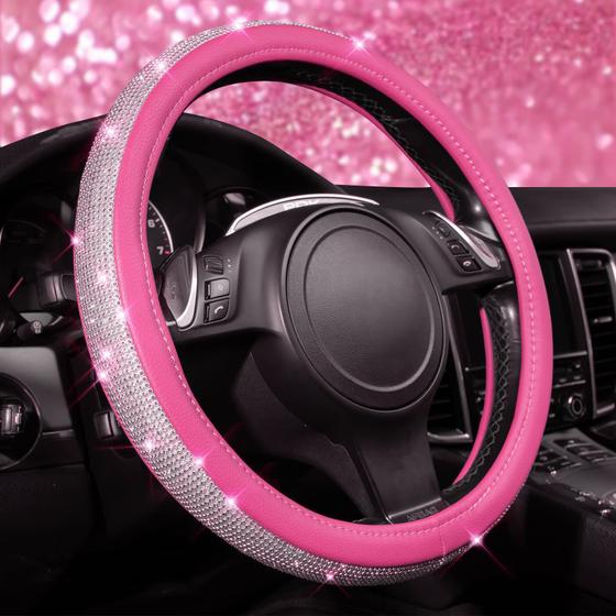 Imagem de Capa de Volante CAR PASS em Couro Rosa com Strass - Design Diamante