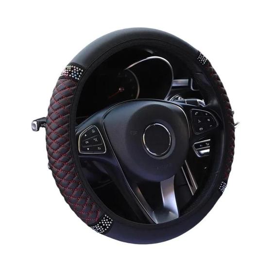 Imagem de Capa de Volante de Carro em Couro Cravejado de Diamantes (37-38cm) - Universal, Bordado