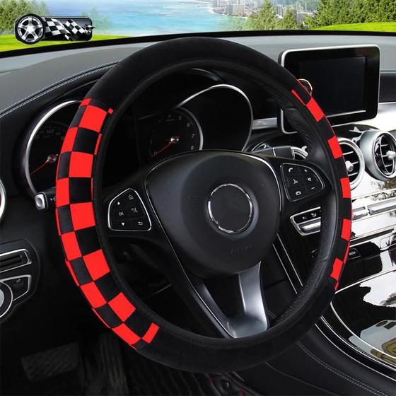 Capa de Volante de Pelúcia Xadrez - 37-38cm - Acessório para Carro Menor preço em Capa de Volante de Pelúcia Xadrez - 37-38cm - Acessório para Carro