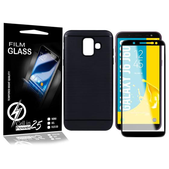 Imagem de Capa Emborrachada compatível Galaxy J6 J600 5.6 + Película Vidro 3D - Cell in Power25