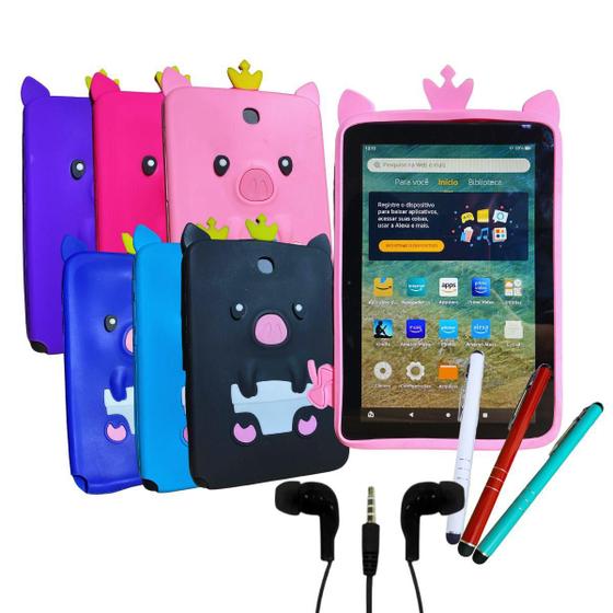 Imagem de Capa Emborrachada p/ Tablet Amazon Fire HD8 + Caneta Touch + Fone de Ouvido