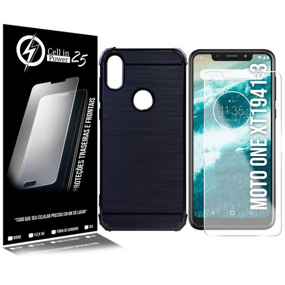 Imagem de Capa Emborrachada PRETA + P Vidro compativel Moto One XT1941 5.9 - Cell In Power25