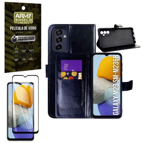 Capa Flip Carteira Samsung M23 5G + Película 3D Armyshield Menor preço em Capa Flip Carteira Samsung M23 5G + Película 3D Armyshield