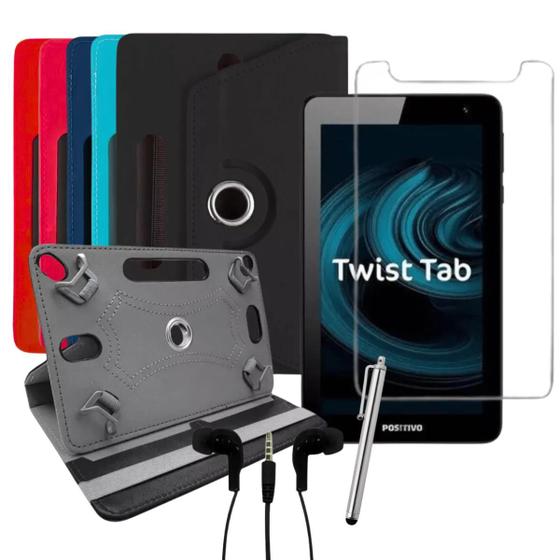 Imagem de Capa Giratória P/ Tablet Positivo Twist Tab + Fone + Película + Caneta Touch 7 Polegadas