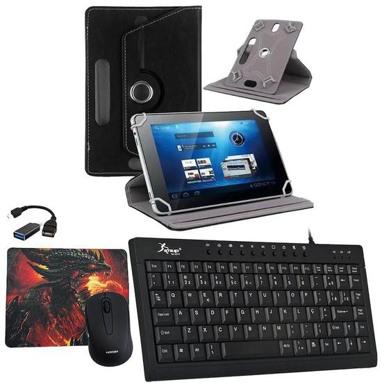 Imagem de Capa Giratória  Para Tablet 7 polegadas + Mouse teclado compacto Estudo Office