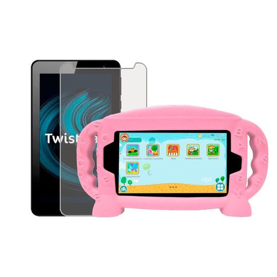 Imagem de Capa Infantil Alça Silicone Compatível Com Positivo Twist Tab T770k + Película De Vidro 9H 7'' Pol