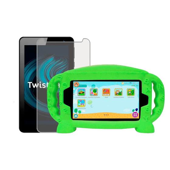 Imagem de Capa Infantil Alça Silicone Compatível Com Positivo Twist Tab T770k + Película De Vidro 9H 7'' Pol