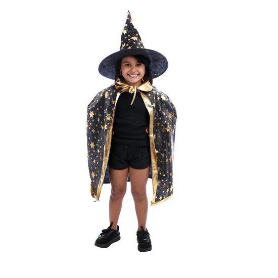 Imagem de Capa Infantil com Chapéu Feiticeiro Preto - 1 Un