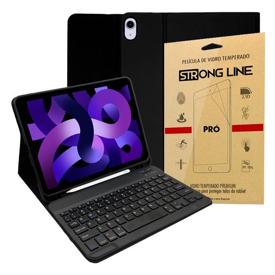 Imagem de Capa Ipad Air 5 5 Geração Teclado Slim Removível Sem Fio Smart Case Porta Caneta + Pelicula de Vidro