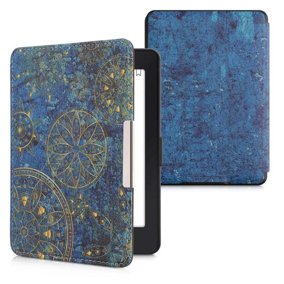Imagem de Capa Kwmobile para Kindle Paperwhite - Estampa Golden Mandalas (Amarelo/Azul Escuro)