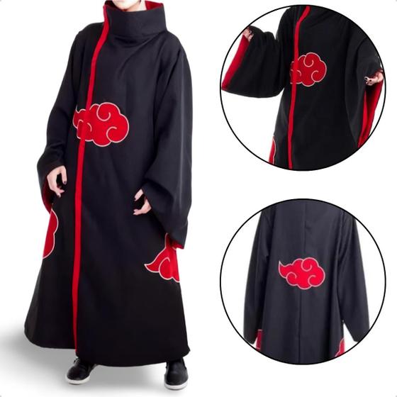 Imagem de Capa manto akatsuki naruto nuvens bordadas cosplay fantasia preto