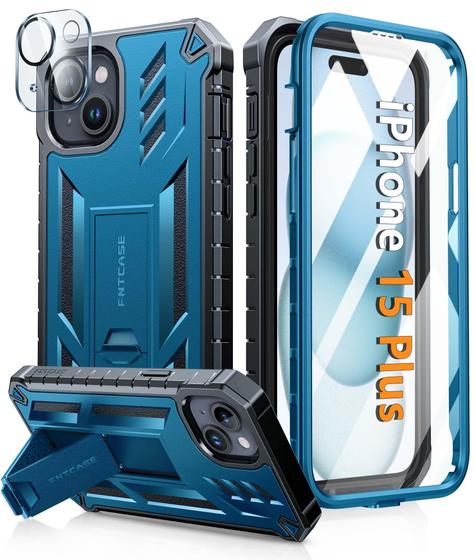 Imagem de Capa Militar FNTCASE para iPhone 15 Plus - Resistente e na Cor Azul