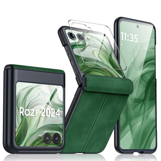 Imagem de Capa Motorola Razr 2024 com Protetor de Tela e Proteção para Dobradiça - Verde