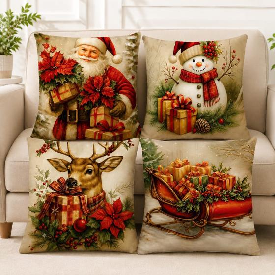 Capa Para Almofada Decorativa 45x45 Cm Casa De Novela Bege Natal Estampa:3