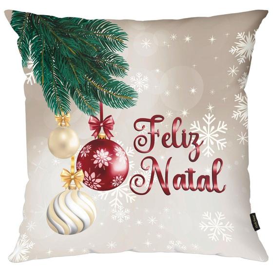 Imagem de Capa para Almofada Natalina 43x43cm Feliz Natal com Enfeites e Arabescos Belchior Uniq