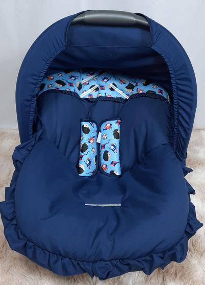 Imagem de Capa para Bebe Conforto com Capota+Apoio de Corpo+Protetor de Cinto Menino Pipas Azul Marinho