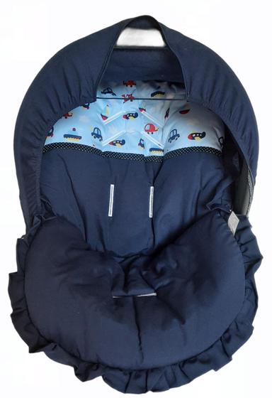Imagem de Capa para Bebê Conforto com Capota Meio de Transporte carrinhos Azul Marinho