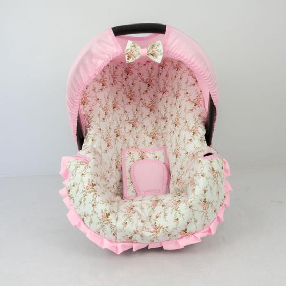 Imagem de Capa para bebe conforto - floral rosa c/ bege nova