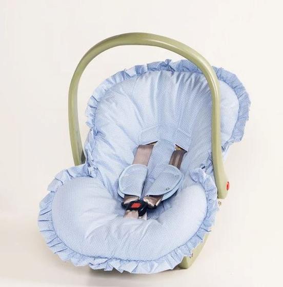 Imagem de Capa para Bebê Conforto Poá Azul + Protetor de Cinto 02 Peças