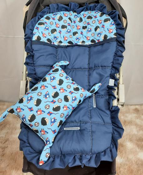 Imagem de Capa para Carrinho de Bebe com Travesseiro Menino Pipas carrinho Azul marinho