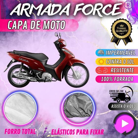 Imagem de Capa para Cobrir Moto Honda Biz 110i 100% Forrada Forro Total Armada Force 100% Impermeável Forro Total Protege Sol Chuva Lona Proteção Automotiva