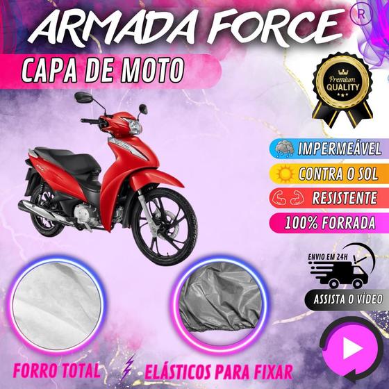 Imagem de Capa para Cobrir Moto Honda Biz 125 100% Forrada Forro Total Armada Force 100% Impermeável Forro Total Protege Sol Chuva Lona Proteção Automotiva