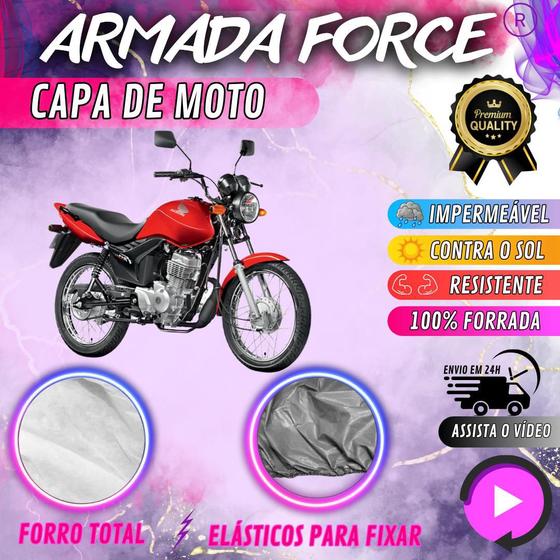 Imagem de Capa para Cobrir Moto Honda CG 125 100% Forrada Forro Total Armada Force 100% Impermeável Forro Total Protege Sol Chuva Lona Proteção Automotiva