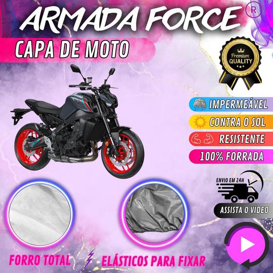 Imagem de Capa para Cobrir Moto YAMAHA MT-09 100% Forrada Forro Total Armada Force 100% Impermeável Forro Total Protege Sol Chuva Lona Proteção Automotiva