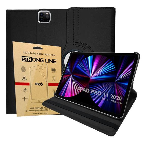 Imagem de Capa Para Ipad Pro 11 2ª Geração 2020 Case Couro Giratória Reforçada Acabamento Premium + Pelicula