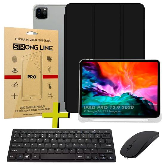 Imagem de Capa Para Ipad Pro 12.9 4ª Geração Smart Suporte Caneta + Combo Teclado e Mouse Bluetooth + Pelicula