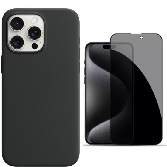 Imagem de Capa Para iPhone 15 Pro Max Preto + Película Priv + Película Câmera