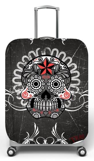 Imagem de Capa para mala de viagem P Onboard, medidas max C35x A55 x P23cm Estampa Caveira Mexicana Preto e Branco