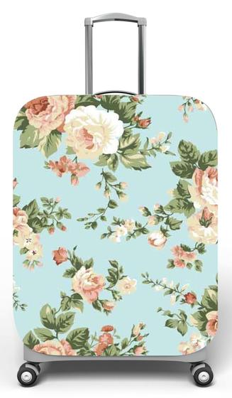 Imagem de Capa para mala de viagem P Onboard, medidas max C35x A55 x P23cm Estampa Rosas Floral Fundo Azul